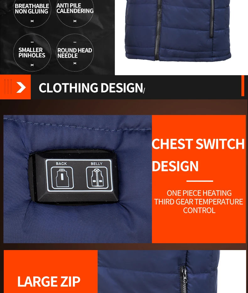 9 Heated Vest Zones Electric Heated Jackets Men Women Sportswear Heated Coat Graphene Heat Coat USB Heating Jacket For Camping