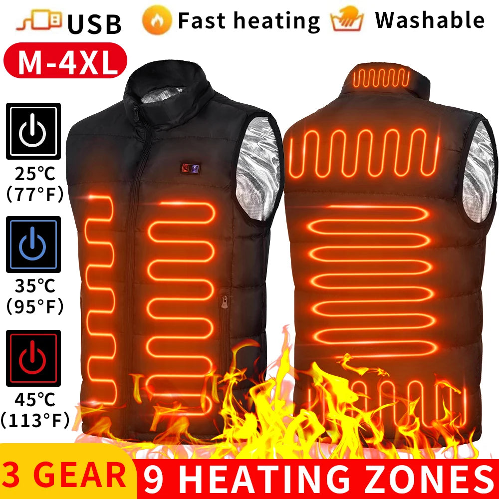 9 Heated Vest Zones Electric Heated Jackets Men Women Sportswear Heated Coat Graphene Heat Coat USB Heating Jacket For Camping