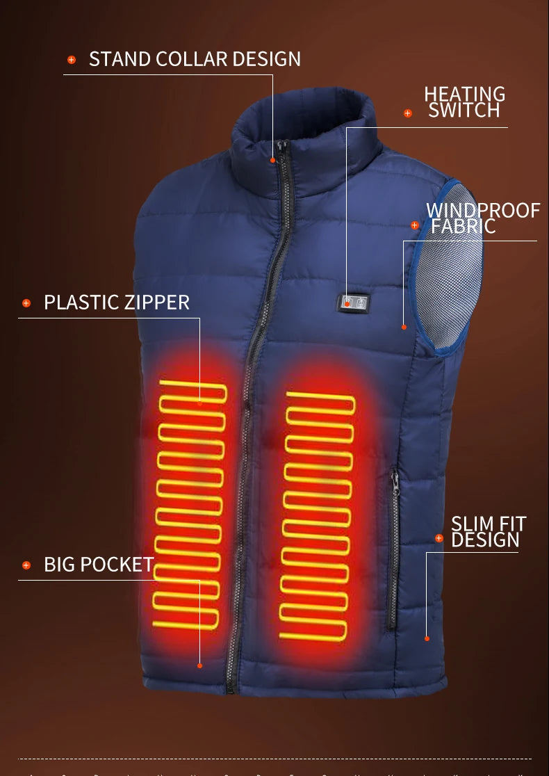 9 Heated Vest Zones Electric Heated Jackets Men Women Sportswear Heated Coat Graphene Heat Coat USB Heating Jacket For Camping