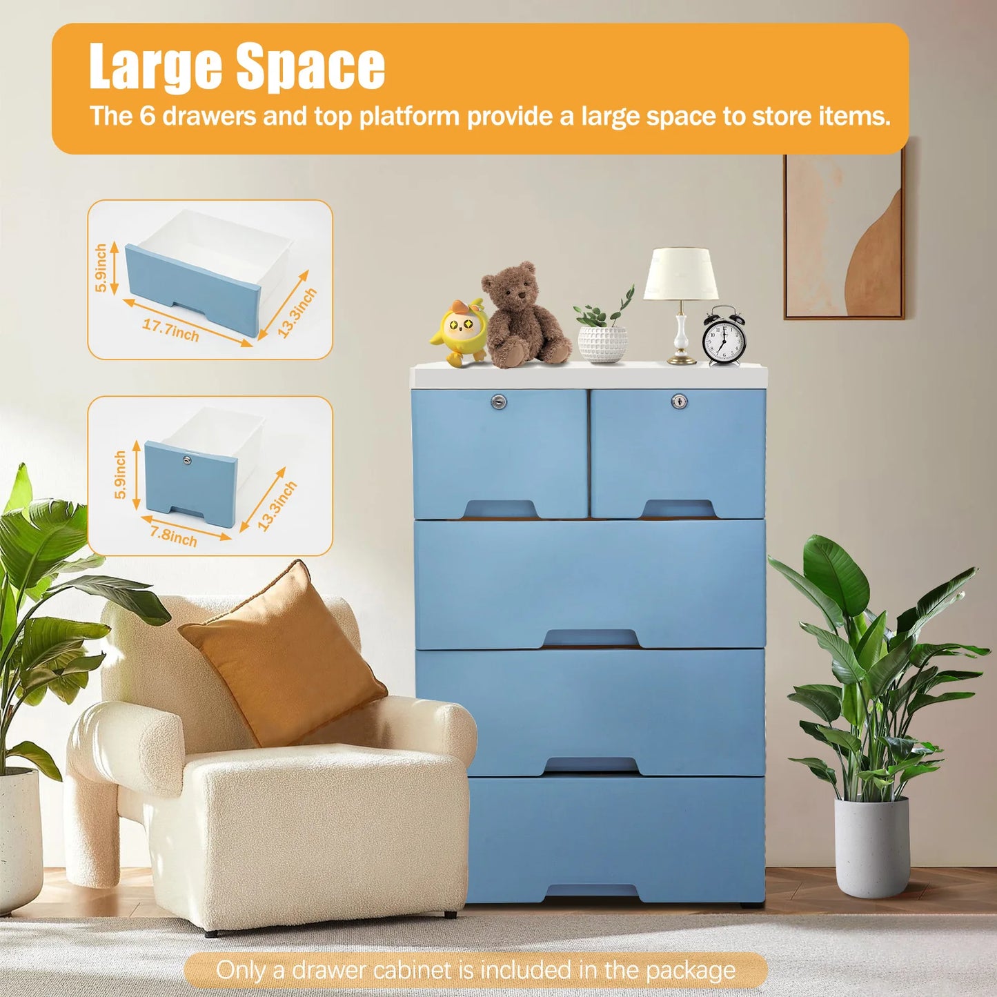 Plastic Dressers with 6 Drawers Plastic Drawers Organizer with 4 Wheels Tall Plastic Storage Cabinet Vertical Clothes Storage