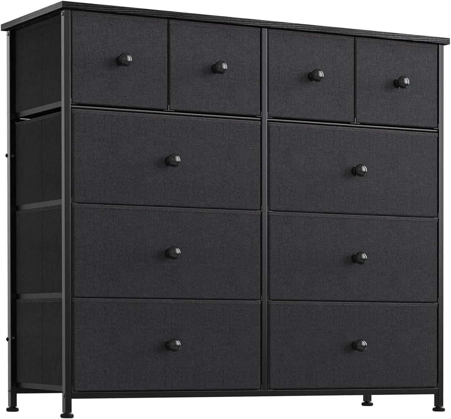 10 Drawer Dresser for Bedroom Fabric Storage Tower Wide Black Dresser with Wood Top Sturdy Steel Frame Storage