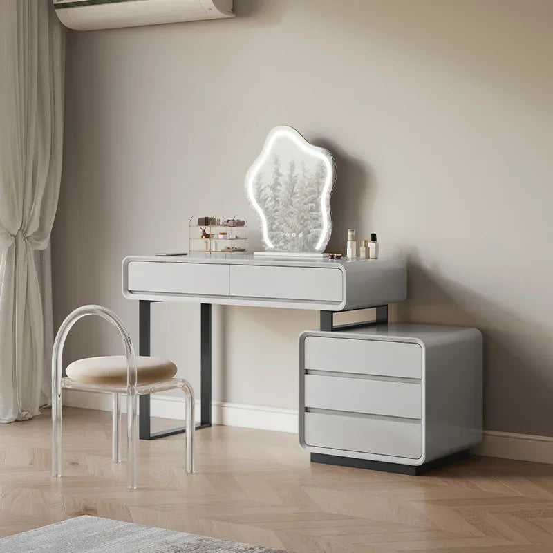 Simple Bedroom Furniture Mordern Dresser Table And Acrylic Chair Combination For Home Minimalist Dressing Makeup Dresser Vanity