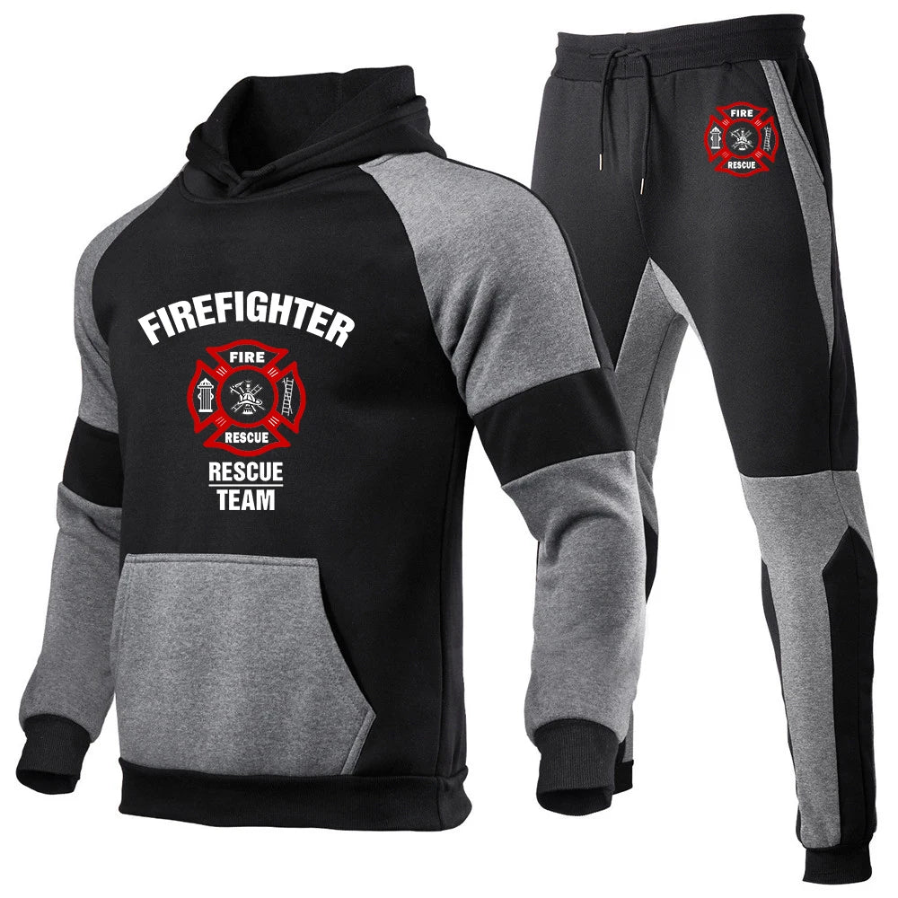 2024 Firefighter Rescue Team New Men Spring and Autumn Comfortable Casual Sports 2-piece Set Long Sleeve Trendy Brand Suit