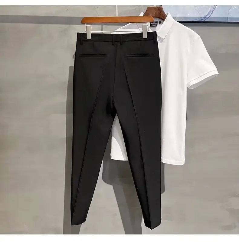 2023 Summer New Men's Cropped Pants Korean Style Trendy Casual Slim Fit Suit Pants Lightweight Smooth Out Your Silhouette