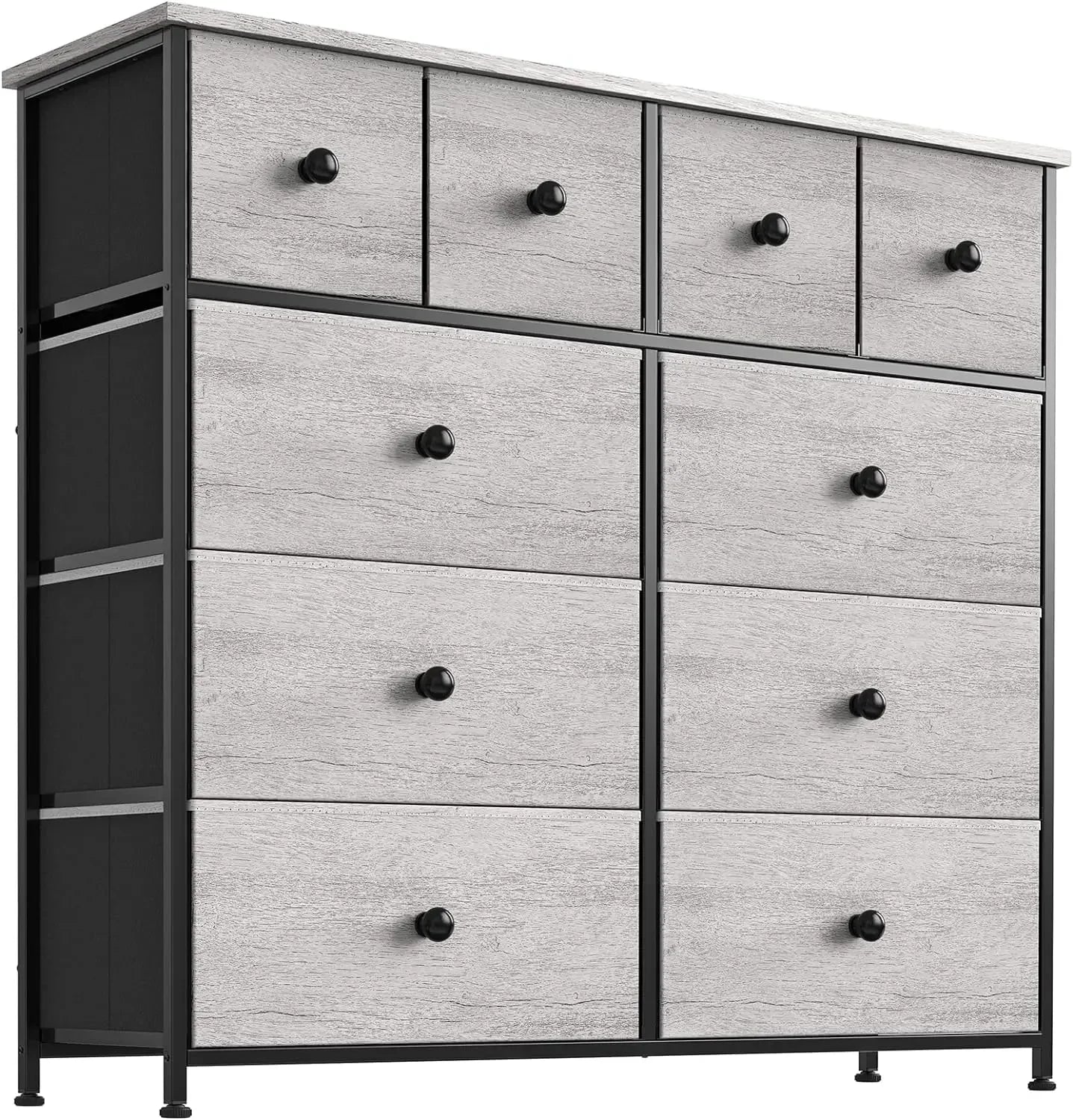 10 Drawer Dresser for Bedroom Fabric Storage Tower Wide Black Dresser with Wood Top Sturdy Steel Frame Storage