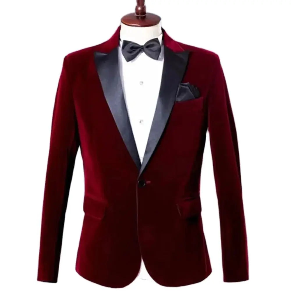 Luxury Men's Blazer Single Breasted Black Peak Lapel Regular Length One Piece Jacket Velvet Wedding Suits High Quality Slim Fit