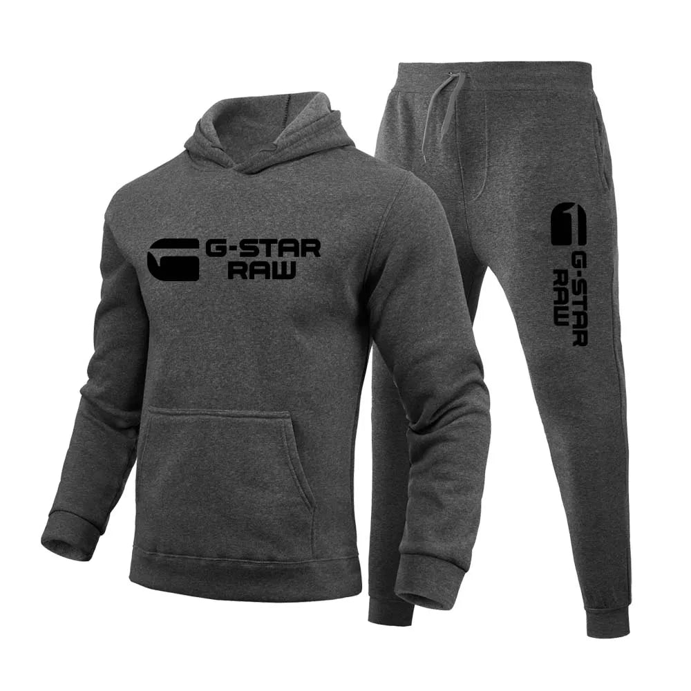 2024 Men's Print Tracksuit Winter Casual Hoodies + Long Pants Set and Print Hoodies Outdoor Sport Jogging Wear