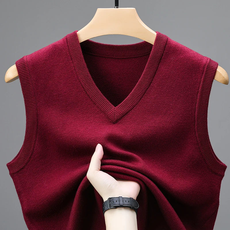 2024 New Spring Autumn 6 Wool Sleeveless Cashmere Vest Men Work Sweater Solid Color Knitted Male Waistcoat High Quality Pullover