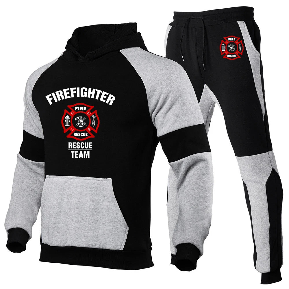 2024 Firefighter Rescue Team New Men Spring and Autumn Comfortable Casual Sports 2-piece Set Long Sleeve Trendy Brand Suit