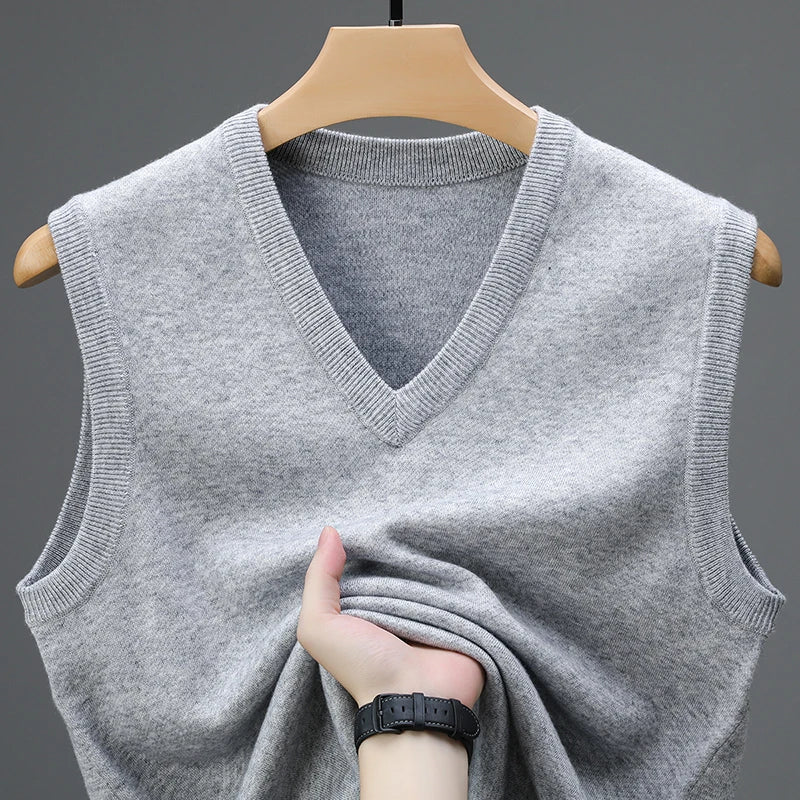 2024 New Spring Autumn 6 Wool Sleeveless Cashmere Vest Men Work Sweater Solid Color Knitted Male Waistcoat High Quality Pullover