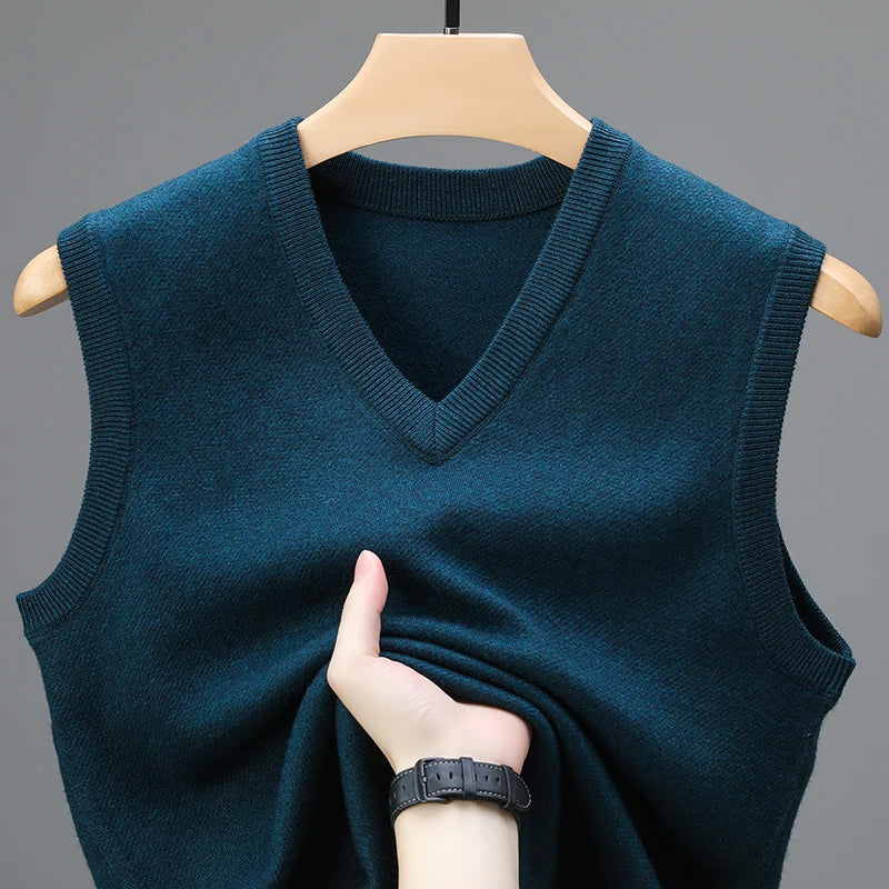 2024 New Spring Autumn 6 Wool Sleeveless Cashmere Vest Men Work Sweater Solid Color Knitted Male Waistcoat High Quality Pullover