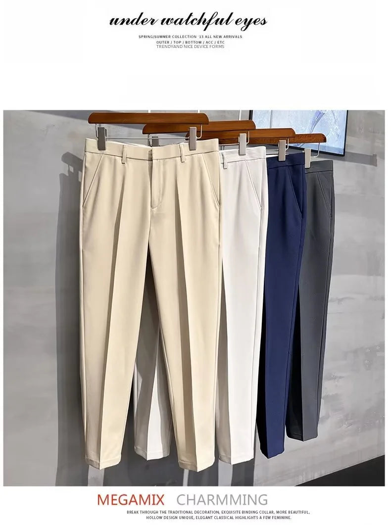 2023 Summer New Men's Cropped Pants Korean Style Trendy Casual Slim Fit Suit Pants Lightweight Smooth Out Your Silhouette