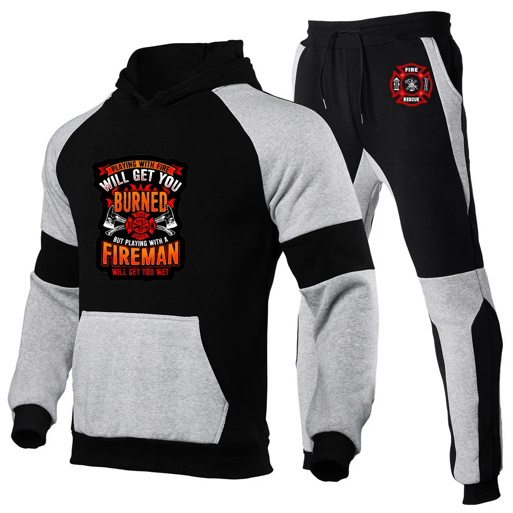 2024 Firefighter Rescue Team New Men Spring and Autumn Comfortable Casual Sports 2-piece Set Long Sleeve Trendy Brand Suit