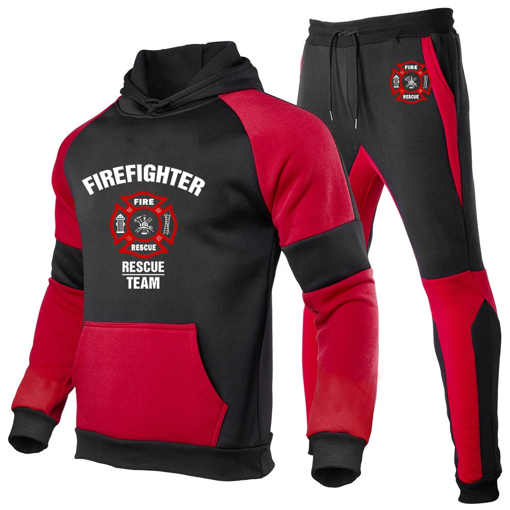 2024 Firefighter Rescue Team New Men Spring and Autumn Comfortable Casual Sports 2-piece Set Long Sleeve Trendy Brand Suit