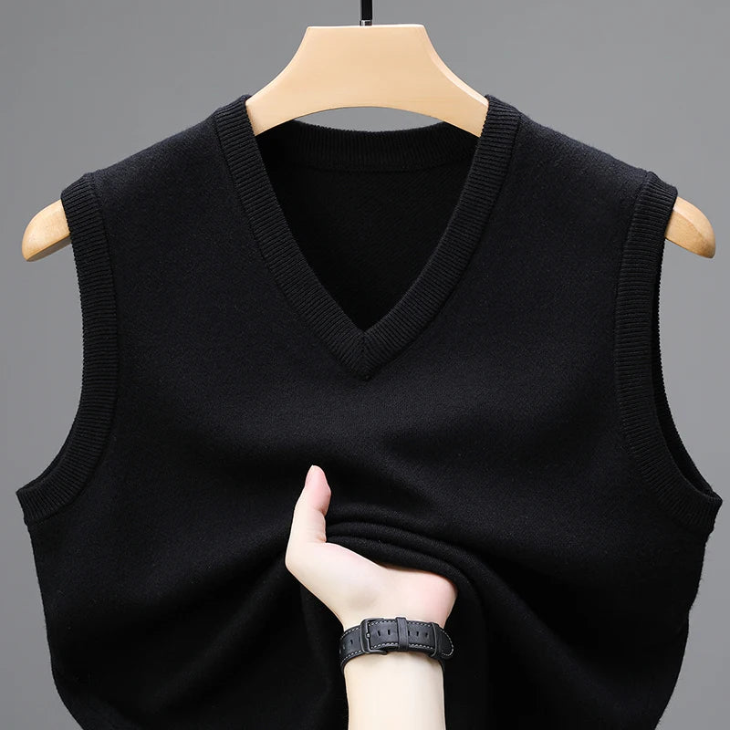 2024 New Spring Autumn 6 Wool Sleeveless Cashmere Vest Men Work Sweater Solid Color Knitted Male Waistcoat High Quality Pullover