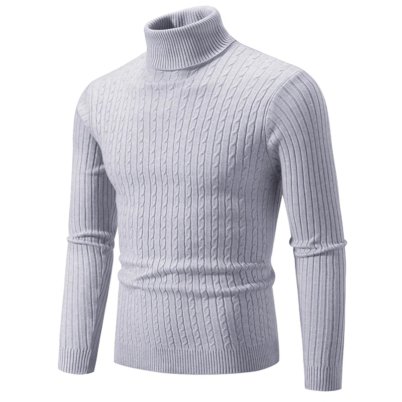 New Men's High Neck Sweater Solid Color Pullover Knitted Warm Casual Turtleneck Sweatwear Woolen Mens Winter Outdoor Tops