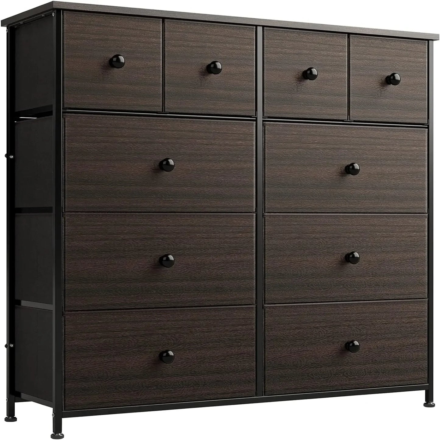 10 Drawer Dresser for Bedroom Fabric Storage Tower Wide Black Dresser with Wood Top Sturdy Steel Frame Storage