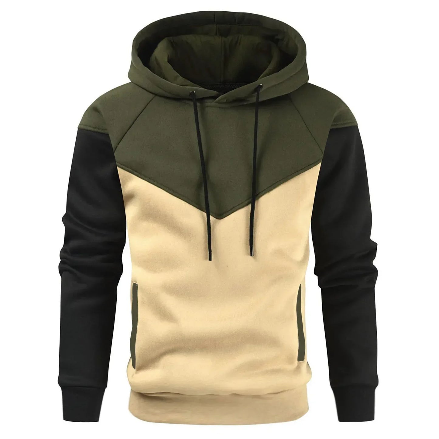 Men's Patchwork Hooded Sweatshirt Hoodies Clothing Casual Loose Fleece Warm Streetwear Male Fashion Autumn Winter Sports Outwear