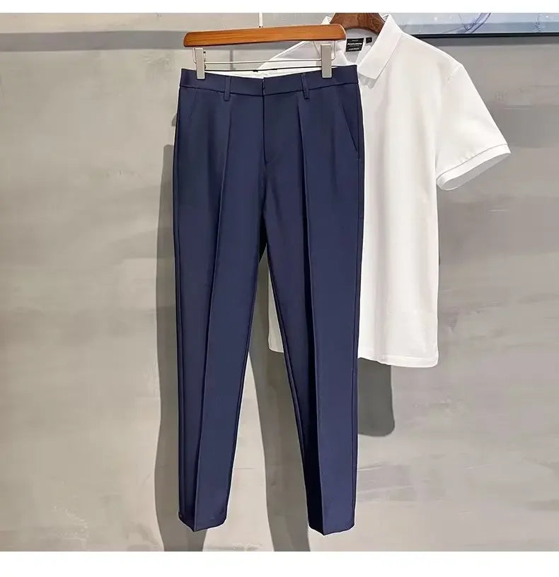 2023 Summer New Men's Cropped Pants Korean Style Trendy Casual Slim Fit Suit Pants Lightweight Smooth Out Your Silhouette