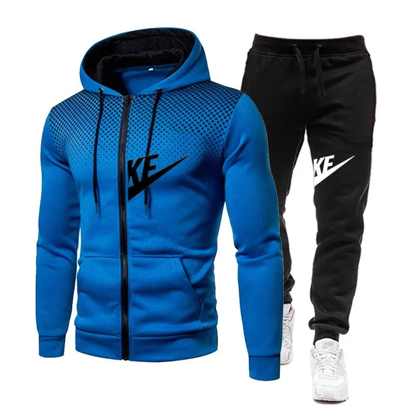 2024 New Men's Autumn Winter Sets Zipper Hoodie+Pants Pieces Casual Tracksuit Male Sportswear warm Clothing Sweat Suit