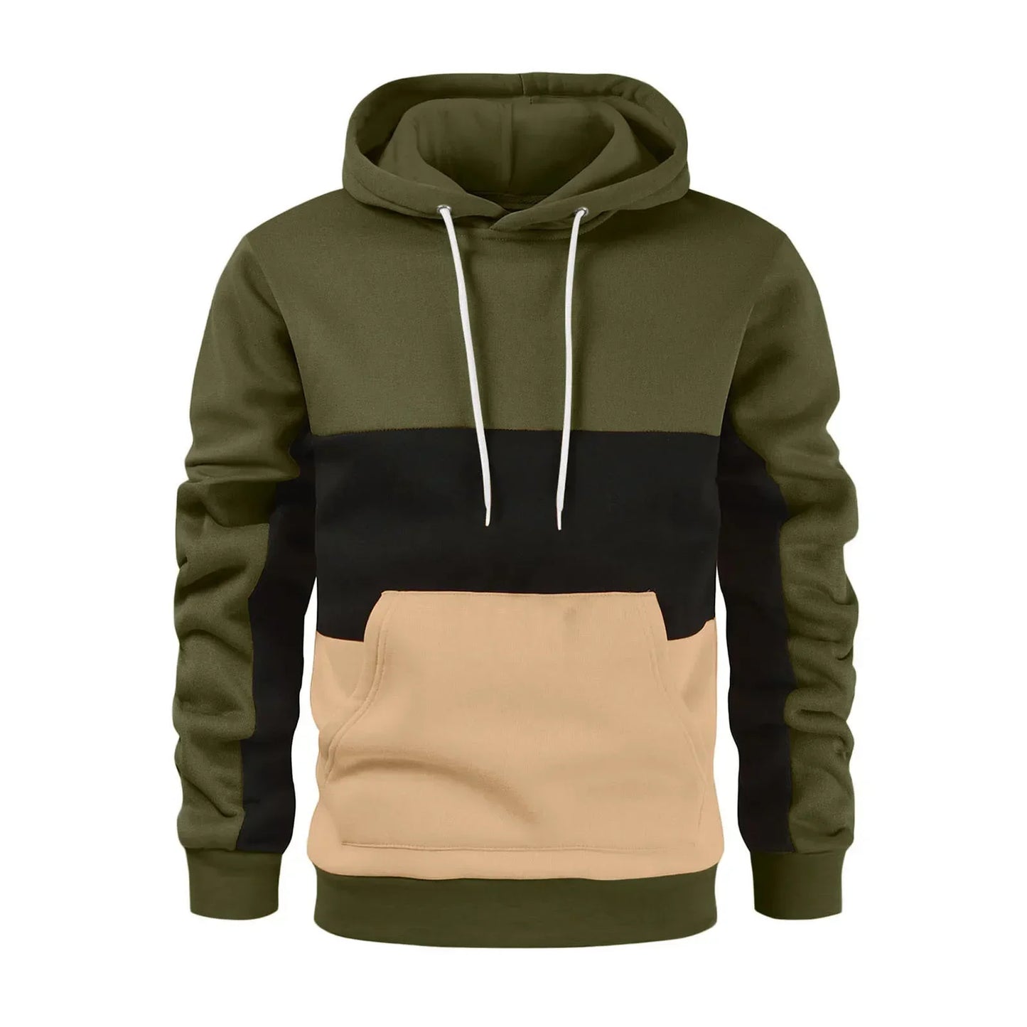 Men's Patchwork Hooded Sweatshirt Hoodies Clothing Casual Loose Fleece Warm Streetwear Male Fashion Autumn Winter Sports Outwear