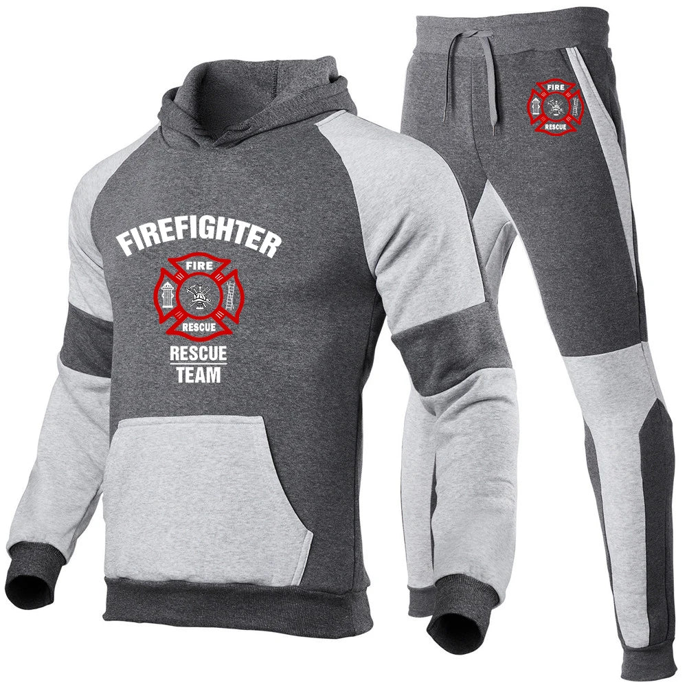 2024 Firefighter Rescue Team New Men Spring and Autumn Comfortable Casual Sports 2-piece Set Long Sleeve Trendy Brand Suit