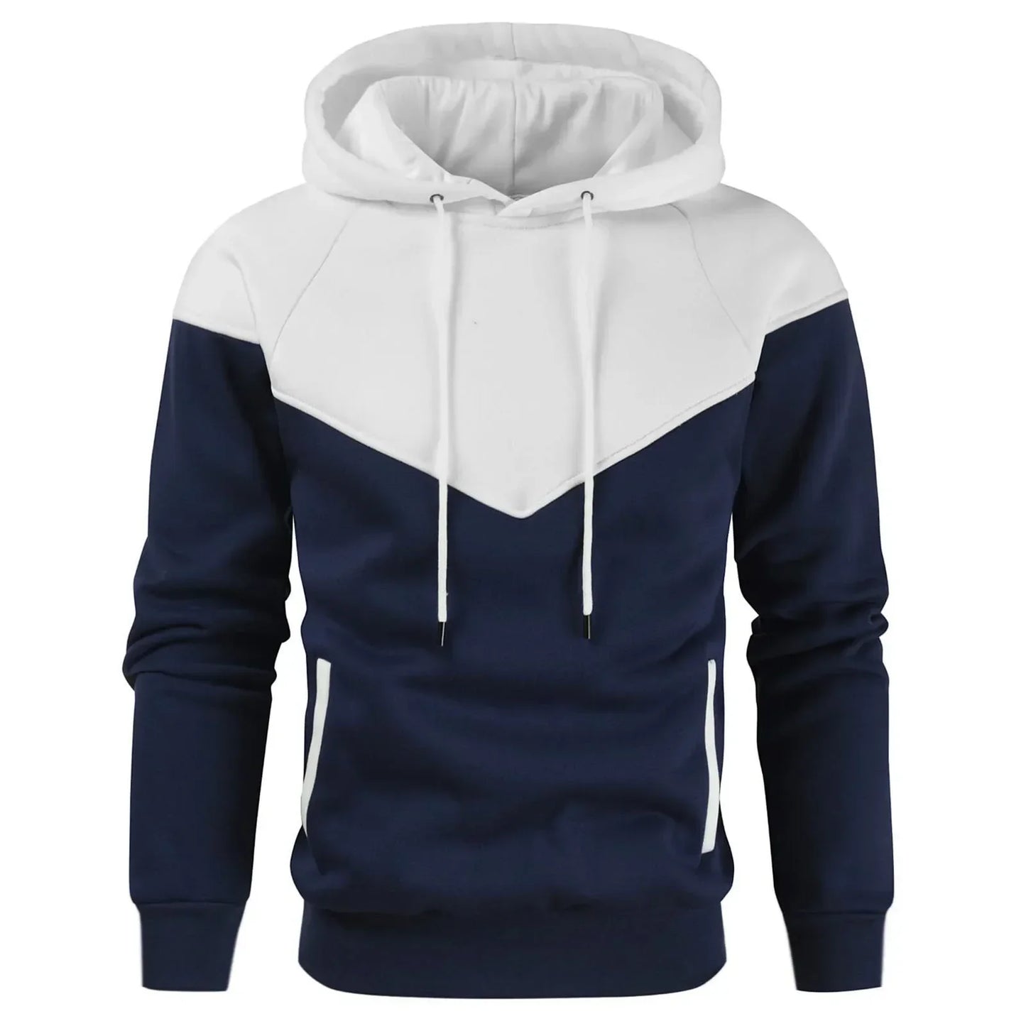 Men's Patchwork Hooded Sweatshirt Hoodies Clothing Casual Loose Fleece Warm Streetwear Male Fashion Autumn Winter Sports Outwear