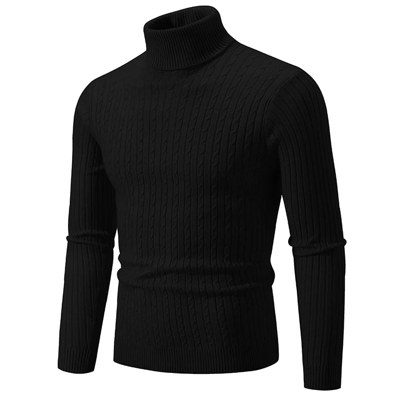 New Men's High Neck Sweater Solid Color Pullover Knitted Warm Casual Turtleneck Sweatwear Woolen Mens Winter Outdoor Tops