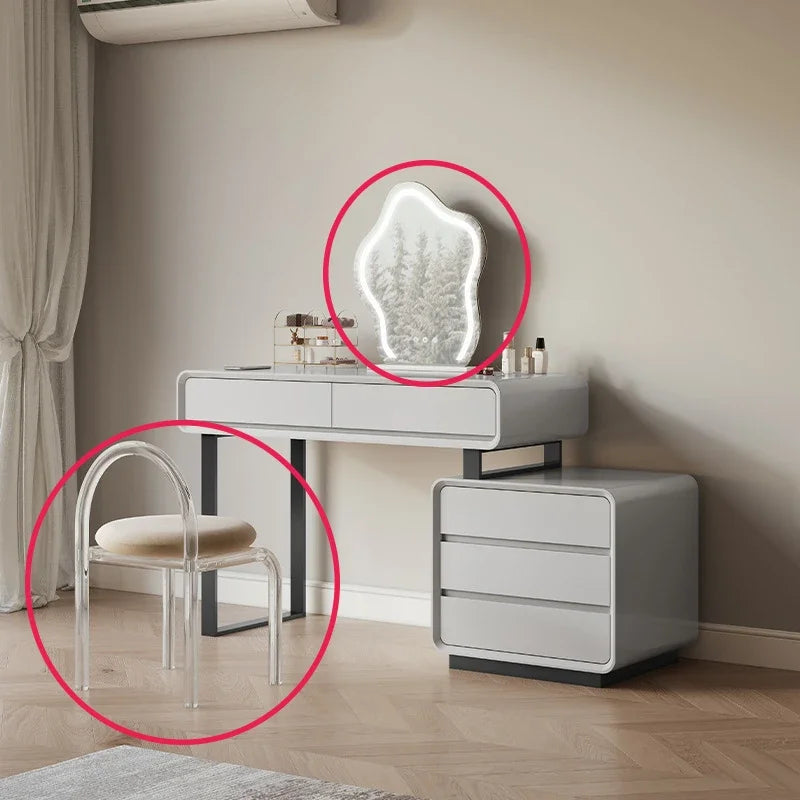 Simple Bedroom Furniture Mordern Dresser Table And Acrylic Chair Combination For Home Minimalist Dressing Makeup Dresser Vanity