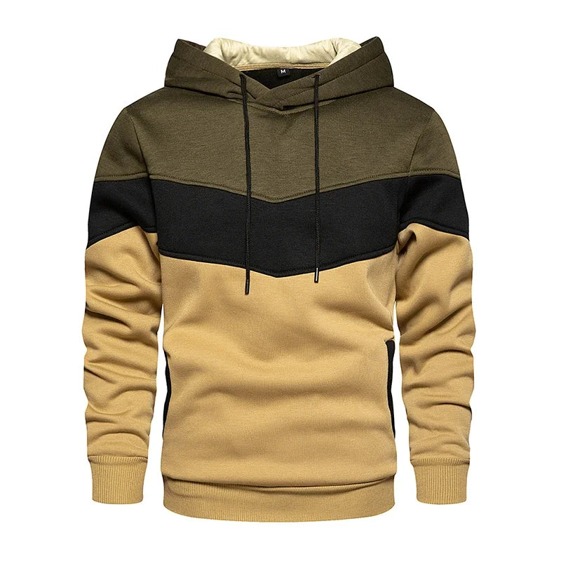 Men's Patchwork Hooded Sweatshirt Hoodies Clothing Casual Loose Fleece Warm Streetwear Male Fashion Autumn Winter Sports Outwear