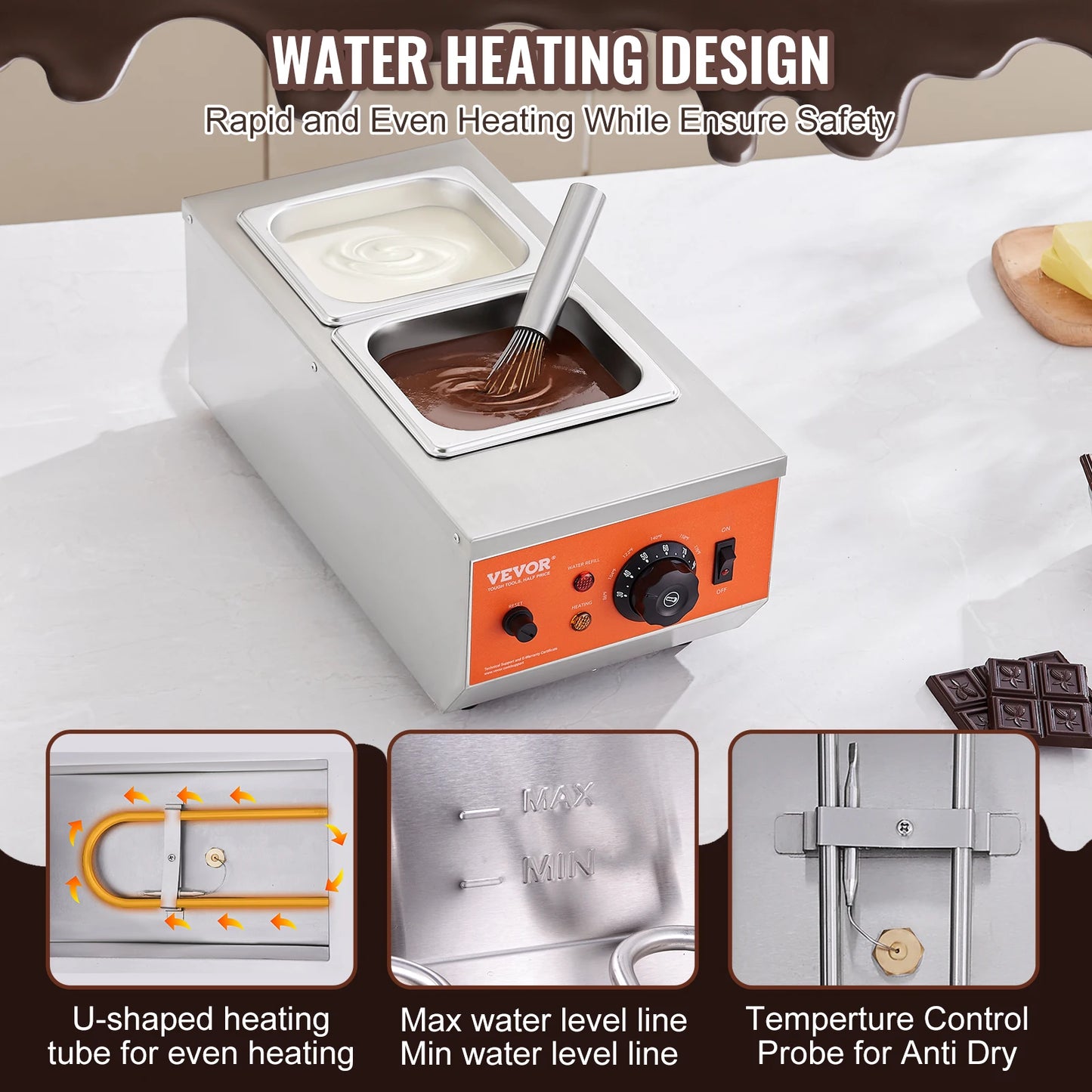 VEVOR 2 3 Tanks Electric Chocolate Tempering Machine Chocolate cascade Melting Pot for Kitchen home appliance