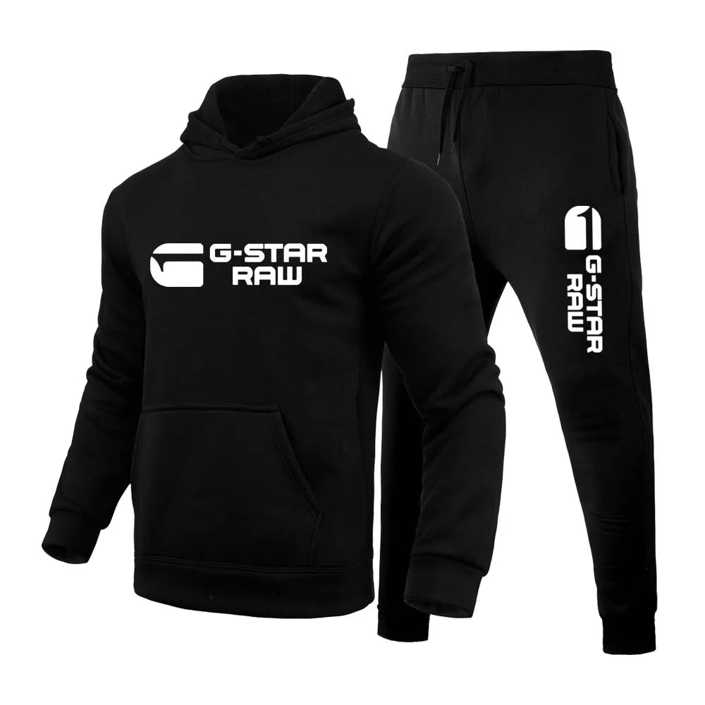 2024 Men's Print Tracksuit Winter Casual Hoodies + Long Pants Set and Print Hoodies Outdoor Sport Jogging Wear