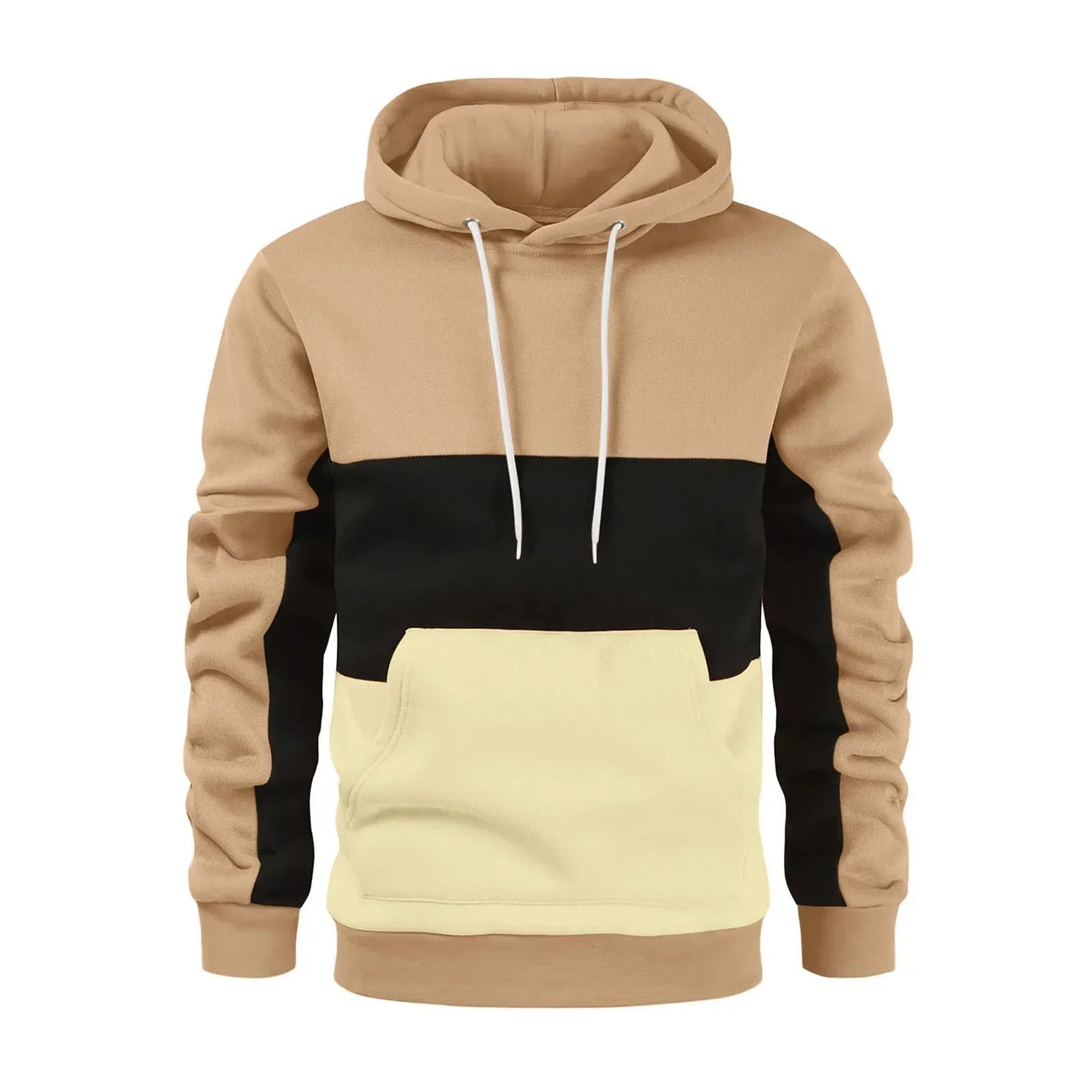 Men's Patchwork Hooded Sweatshirt Hoodies Clothing Casual Loose Fleece Warm Streetwear Male Fashion Autumn Winter Sports Outwear