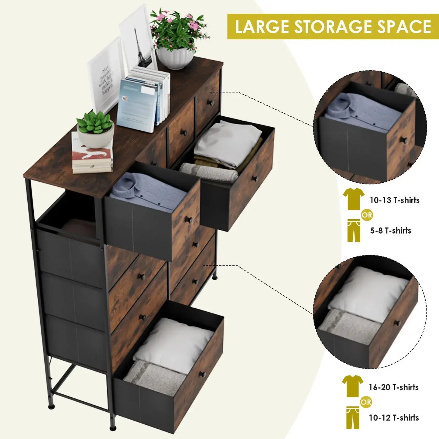 Dresser for Bedroom 12 Drawer, Dressers&Chests of Drawers for Hallway, Entryway, Storage Organizer Unit with Fabric, Metal Frame