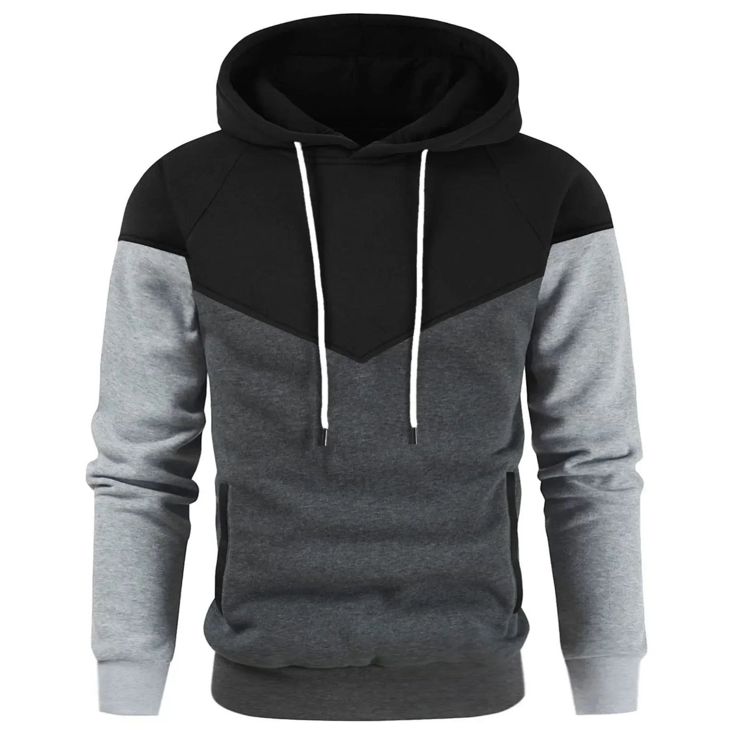 Men's Patchwork Hooded Sweatshirt Hoodies Clothing Casual Loose Fleece Warm Streetwear Male Fashion Autumn Winter Sports Outwear