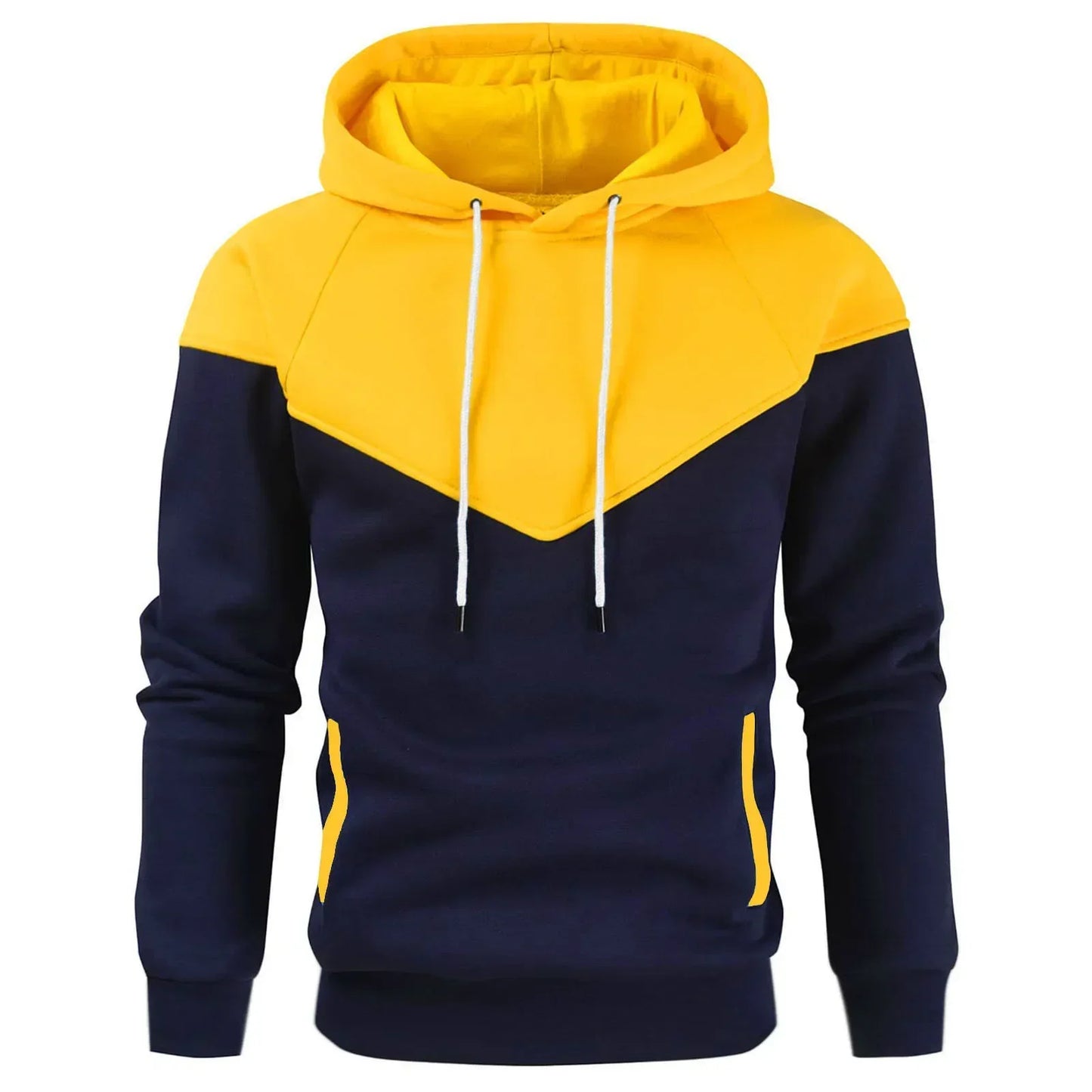 Men's Patchwork Hooded Sweatshirt Hoodies Clothing Casual Loose Fleece Warm Streetwear Male Fashion Autumn Winter Sports Outwear