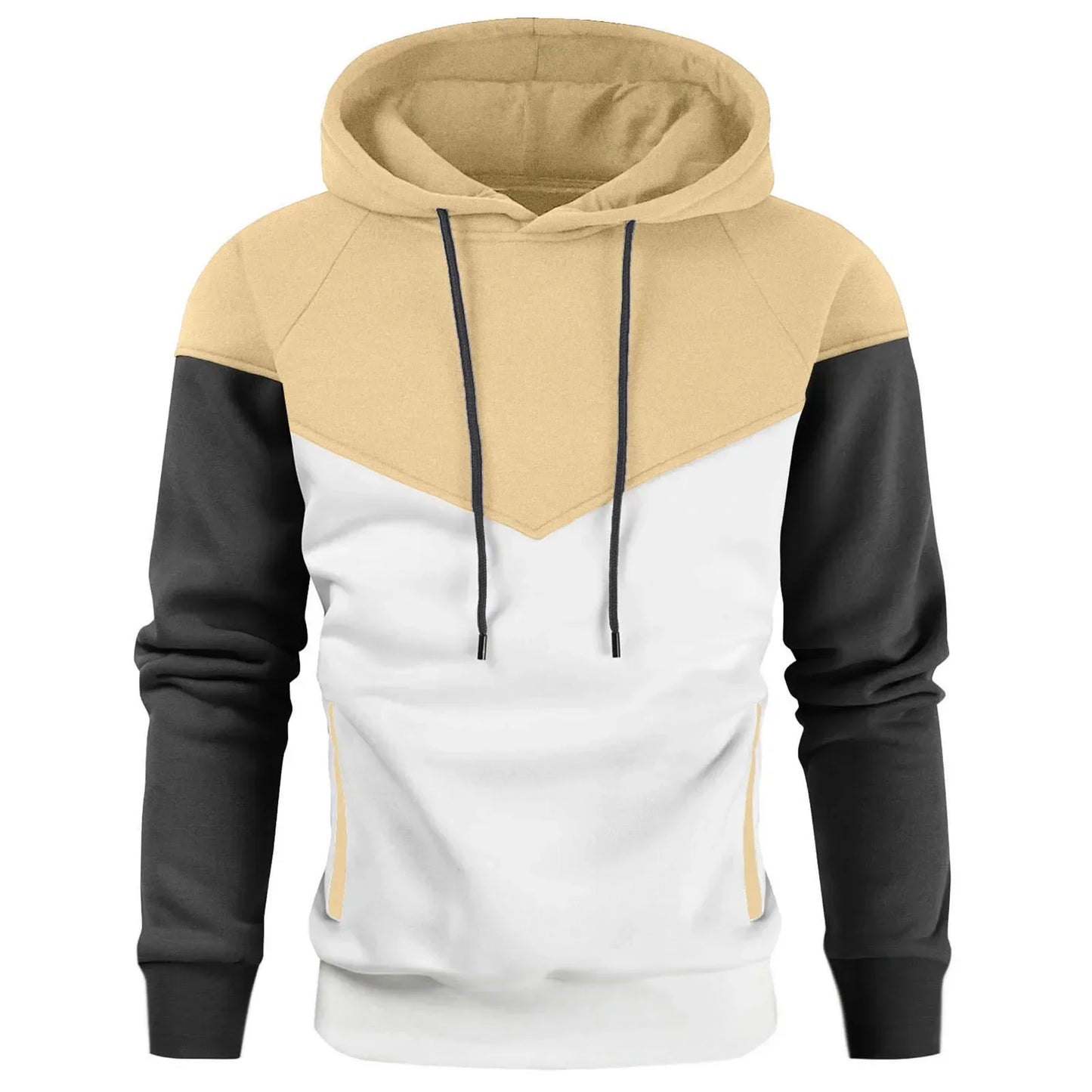 Men's Patchwork Hooded Sweatshirt Hoodies Clothing Casual Loose Fleece Warm Streetwear Male Fashion Autumn Winter Sports Outwear