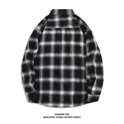 Trendy Black White Plaid Shirt Men's Korean Style Loose Fit Casual Long Sleeve Top Jacket Fashionable Spring Autumn