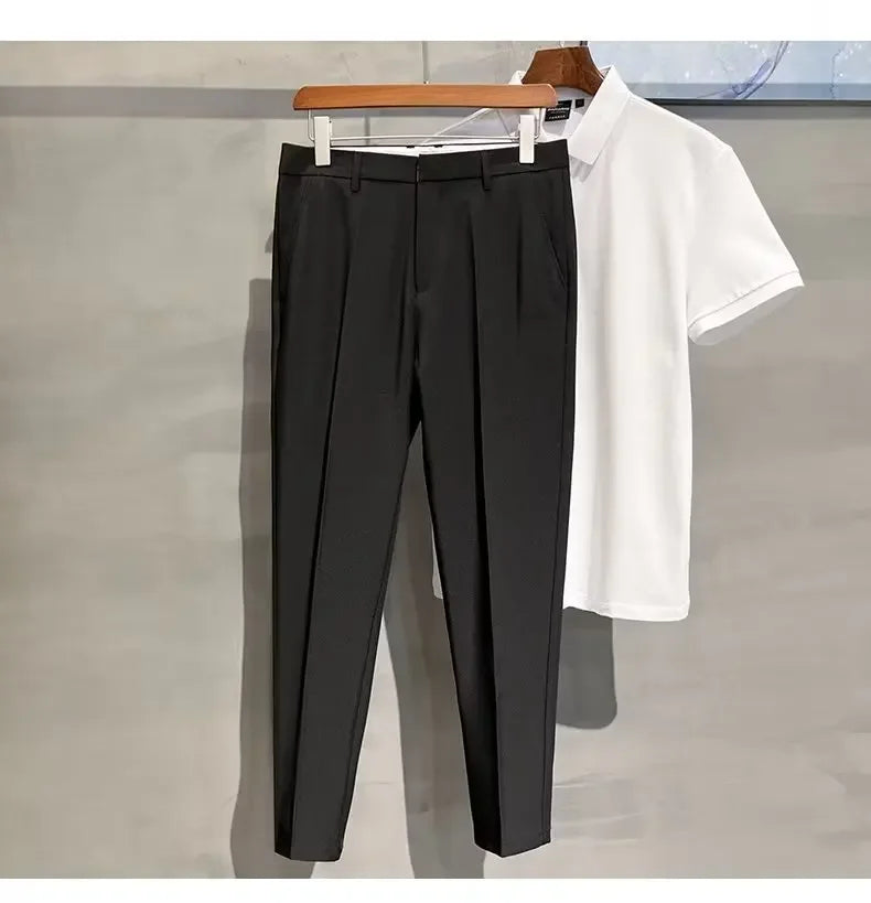 2023 Summer New Men's Cropped Pants Korean Style Trendy Casual Slim Fit Suit Pants Lightweight Smooth Out Your Silhouette