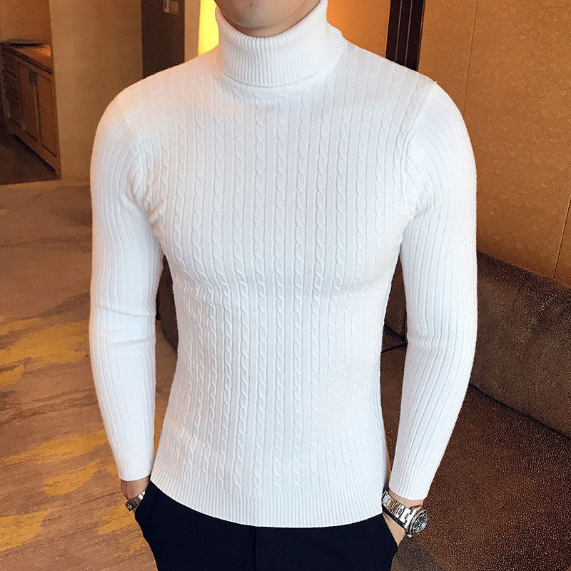 New Men's High Neck Sweater Solid Color Pullover Knitted Warm Casual Turtleneck Sweatwear Woolen Mens Winter Outdoor Tops