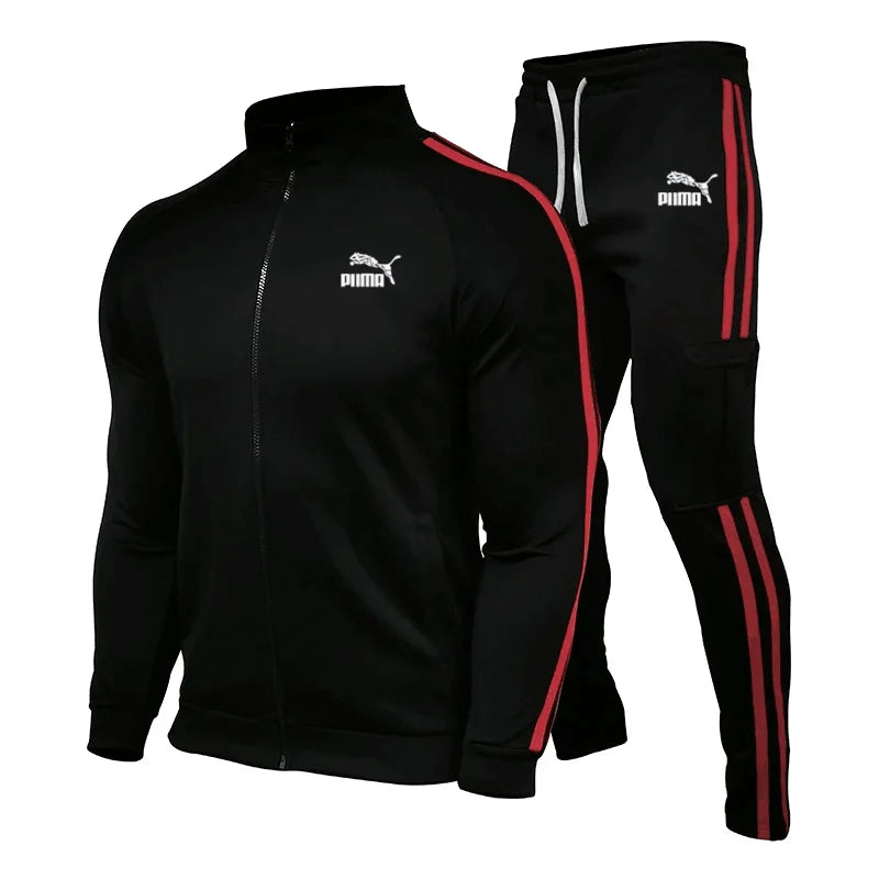 Men's Sportswear Set, Zip Up Shirt, Stand Up Collar, Youth Sportswear, Casual Running Sportswear, 2-Piece Fitness Suit,New 2024