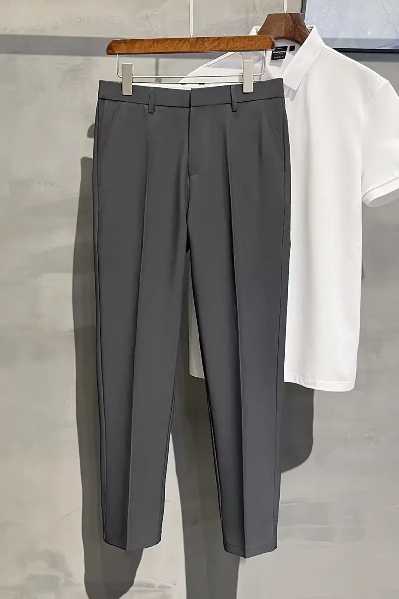 2023 Summer New Men's Cropped Pants Korean Style Trendy Casual Slim Fit Suit Pants Lightweight Smooth Out Your Silhouette