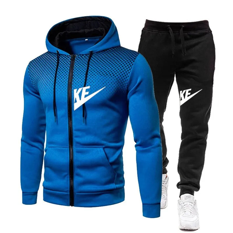 2024 New Men's Autumn Winter Sets Zipper Hoodie+Pants Pieces Casual Tracksuit Male Sportswear warm Clothing Sweat Suit