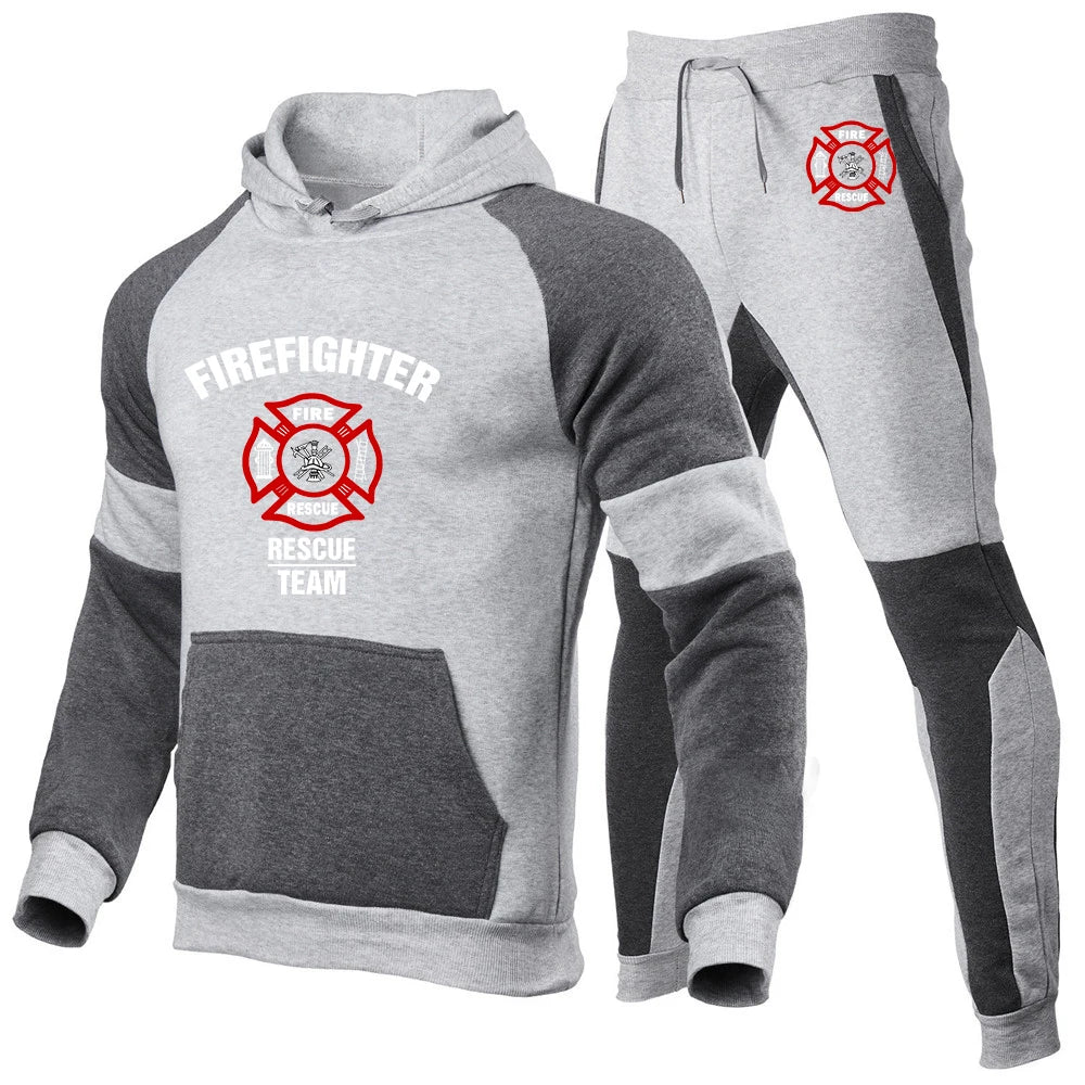 2024 Firefighter Rescue Team New Men Spring and Autumn Comfortable Casual Sports 2-piece Set Long Sleeve Trendy Brand Suit