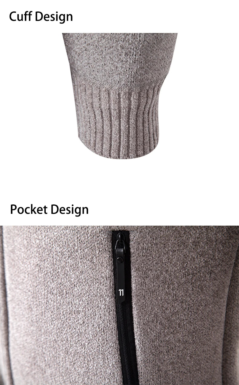 Men's New Winter Sweater Thick Fleece Warm Sweater Casual Stand Collar Zipper Cardigan Fashion Striped Coat