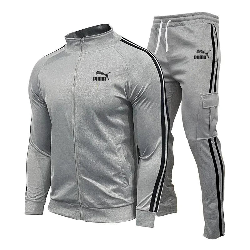 Men's Sportswear Set, Zip Up Shirt, Stand Up Collar, Youth Sportswear, Casual Running Sportswear, 2-Piece Fitness Suit,New 2024