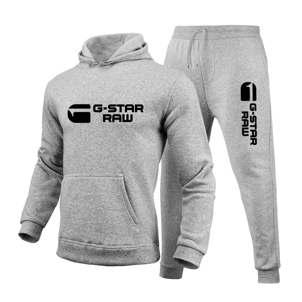 2024 Men's Print Tracksuit Winter Casual Hoodies + Long Pants Set and Print Hoodies Outdoor Sport Jogging Wear