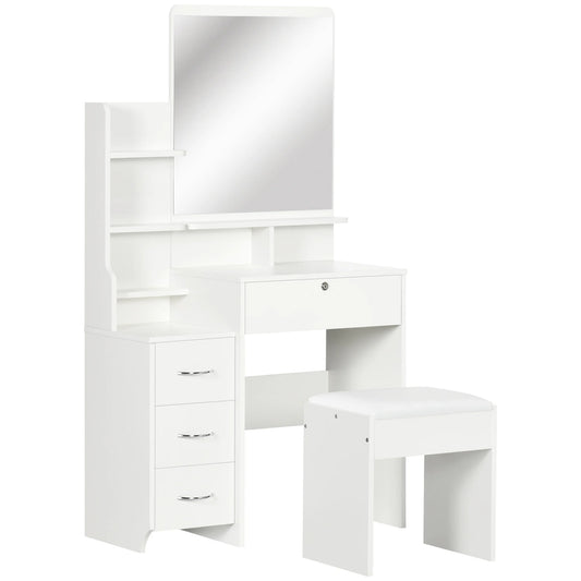 HOMCOM makeup dresser with mirror stool 4 drawers 80x38x143 cm White