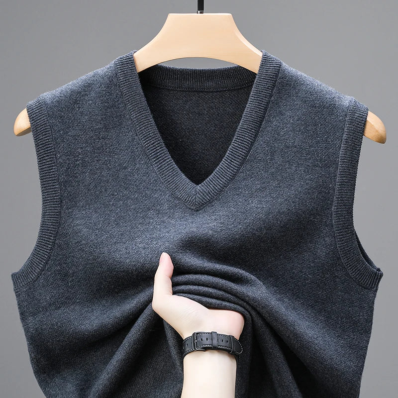 2024 New Spring Autumn 6 Wool Sleeveless Cashmere Vest Men Work Sweater Solid Color Knitted Male Waistcoat High Quality Pullover