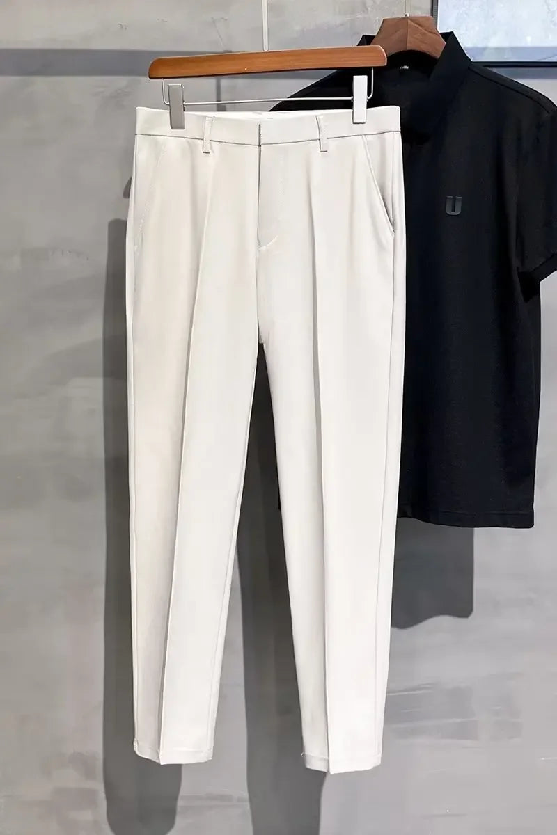 2023 Summer New Men's Cropped Pants Korean Style Trendy Casual Slim Fit Suit Pants Lightweight Smooth Out Your Silhouette